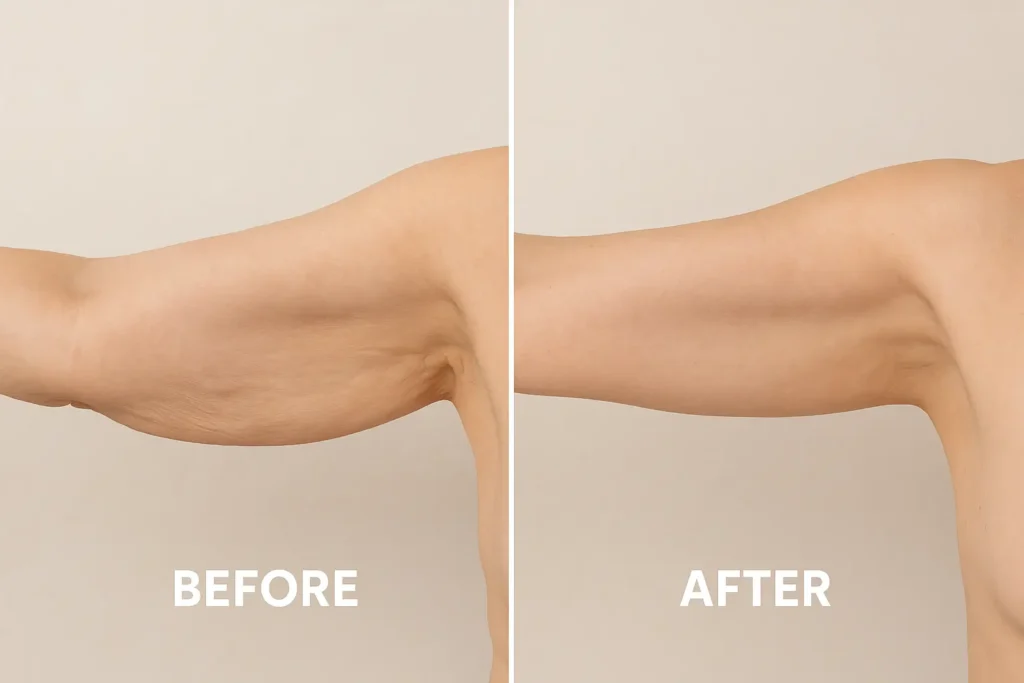 Picture of LA LIPO Hanwell before and after results of skin tightening treatment on the upper arms.